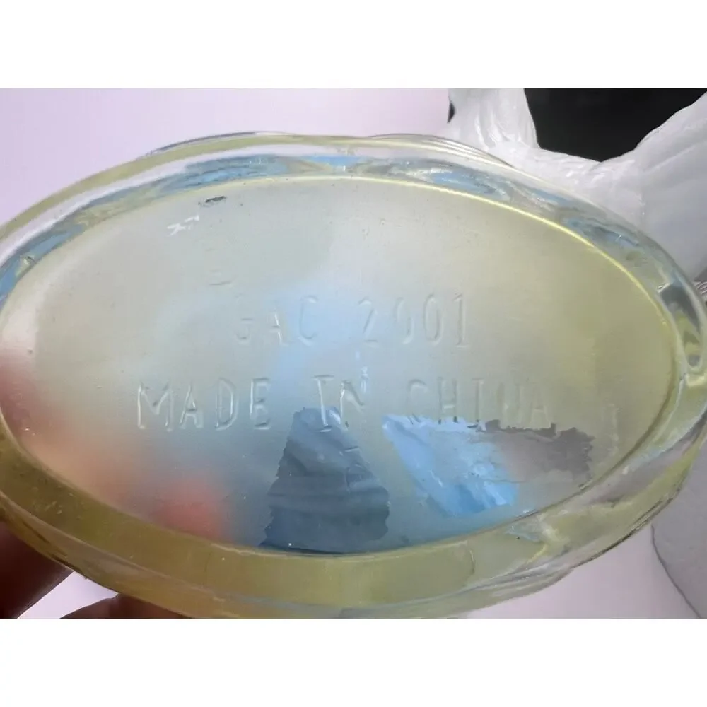 Yellow Rabbit Vanity Trinket Jewelry Storage Dish Bowl Glass Lidded Bunny